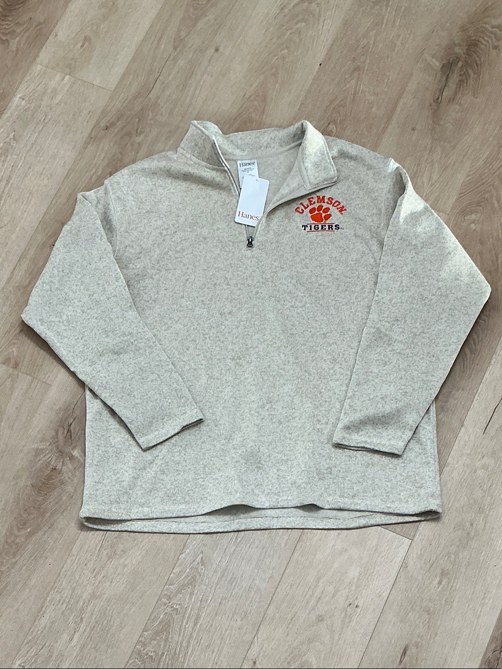Hanes Men's Clemson Tigers Half-Zip Pullover - Oatmeal/Orange Logo